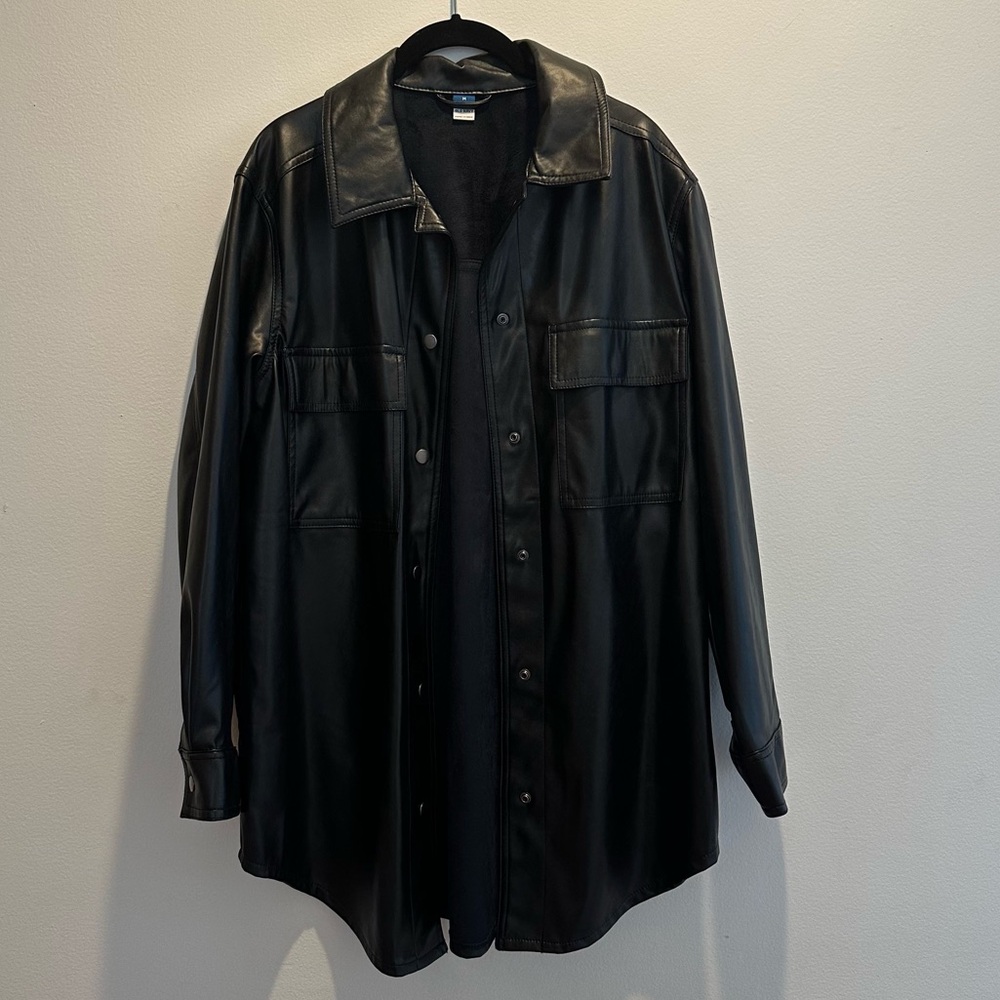 Black Leather Button Down Jacket